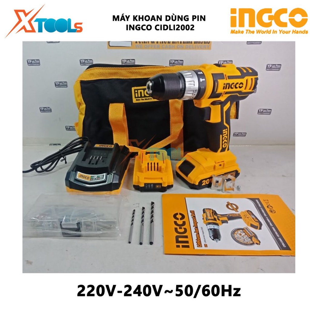Máy khoan bê tông dùng pin 20V Ingco CIDLI2002 nhông hai tốc độ, khả năng khoan 0.85- 10mm, đầu khoan khóa tự động, nhôn