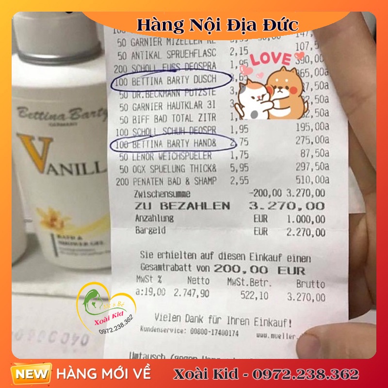 Sữa Tắm, Dưỡng Thể Hương Nước Hoa Vanilla Đức Đủ BILL | BigBuy360 - bigbuy360.vn