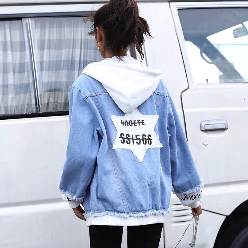 Áo khoác jean nam nữ có mũ form rộng ngôi sao Star tinh tú loại 1 CHI42