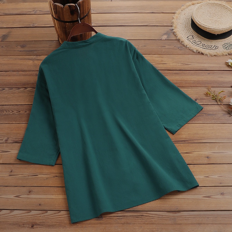 Zanzea Áo Sơ Mi Tay Lửng 3 / 4 Cổ Chữ V Phong Cách Vintage Dành Cho Nữ