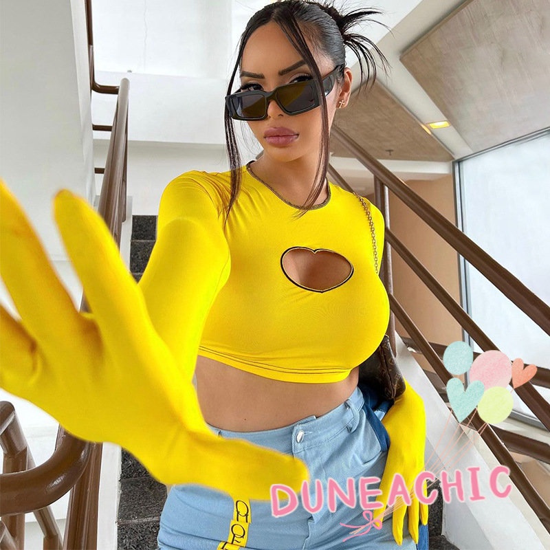 DUNEA Áo Croptop Tay Dài Dáng Ôm Thời Trang Cá Tính Cho Nữ