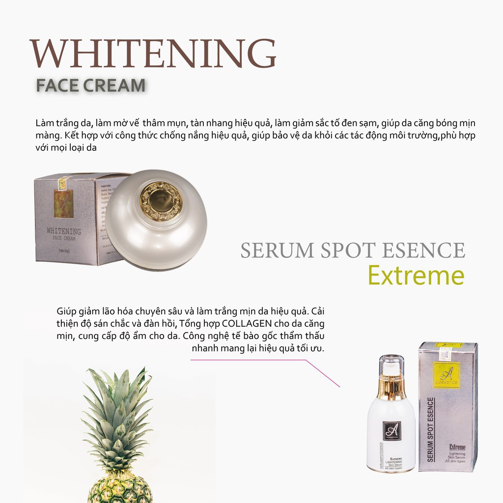 [Mã BMINC50] Combo dưỡng trắng da cấp ẩm chuyên sâu cho da mặt Mềm a cosmetics, kem face pháp, serum spot esence