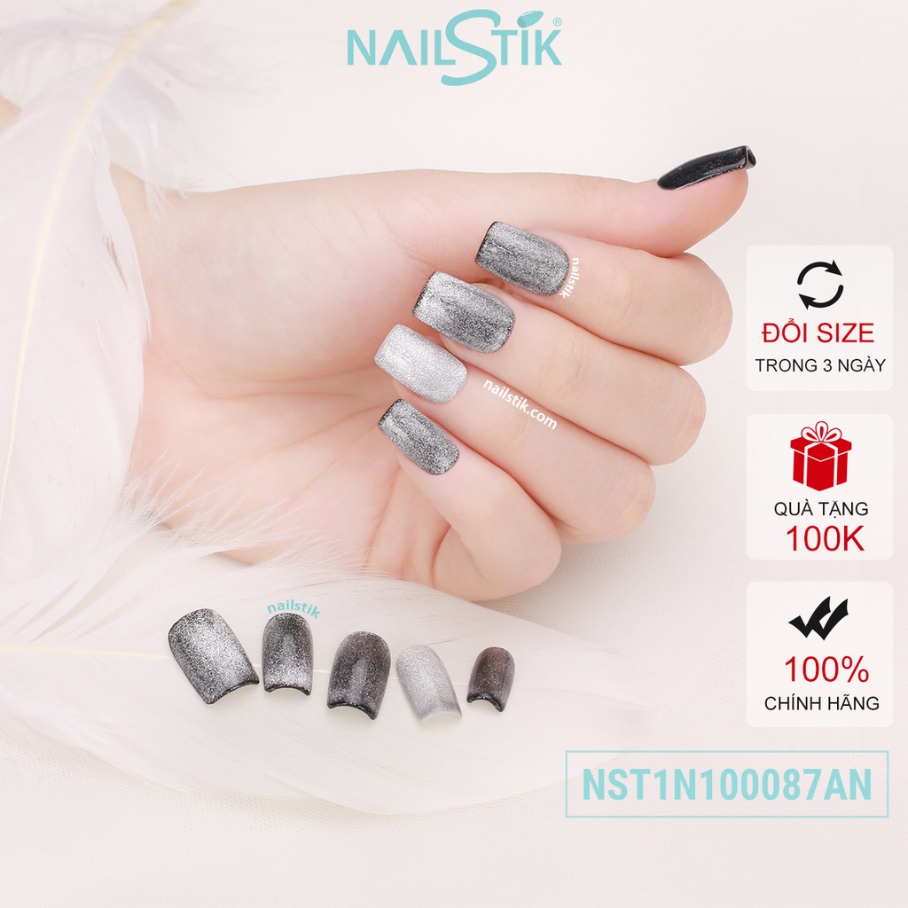 Móng úp thiết kế by NAILSTIK, màu đen, form móng ngang, ngắn/dài, 087