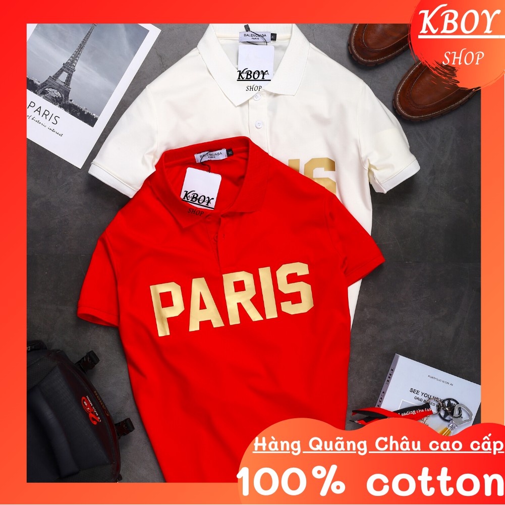 Áo Thun Polo Nam Kboy Shop Có Cổ 100% Cotton Co Giãn Phối Chữ Kiểu 2 Màu Đỏ Trắng - H8113