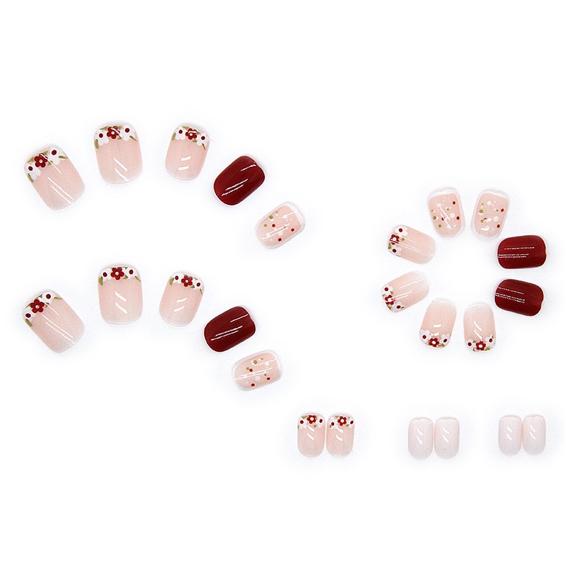 Bộ 24 Móng Tay Giả Ngắn Hình Hoa Thời Trang DIY R409