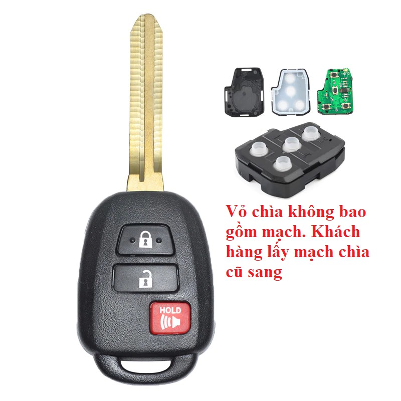 Vỏ Chìa Khóa Xe Ô Tô Toyota Vios, Innova, Camry, Corolla 3 Nút Bấm Có Nút Còi