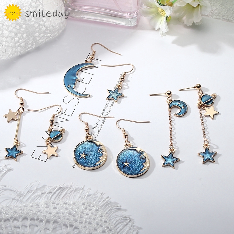 Khuyên tai dáng dài hình mặt trăng ngôi sao thời trang
