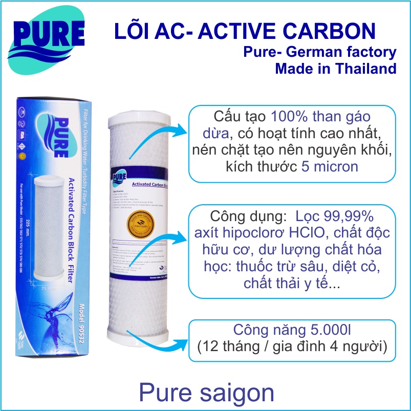 Bộ lõi lọc PE- AC- Re nhập khẩu chính hãng PURE Thái Lan