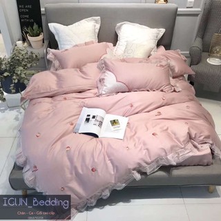 set LỤA REN DÂU TÂY  bộ Chăn Ga Gối cưới  Lụa thêu cao  cấp