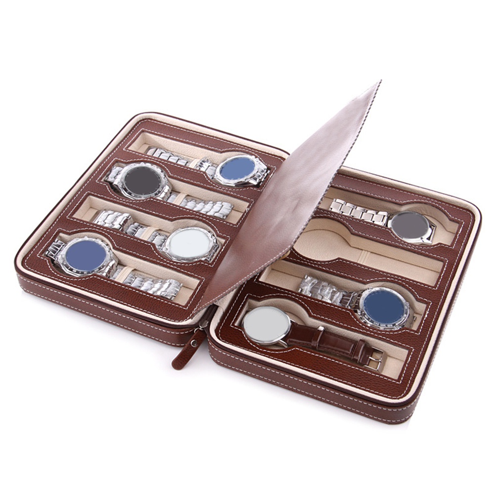 Hộp Da Đựng Đồng Hồ Đeo Tay 2 / 4 / 8 Ngăn Có Khóa Kéo Tiện Dụng Mang Theo Du Lịch