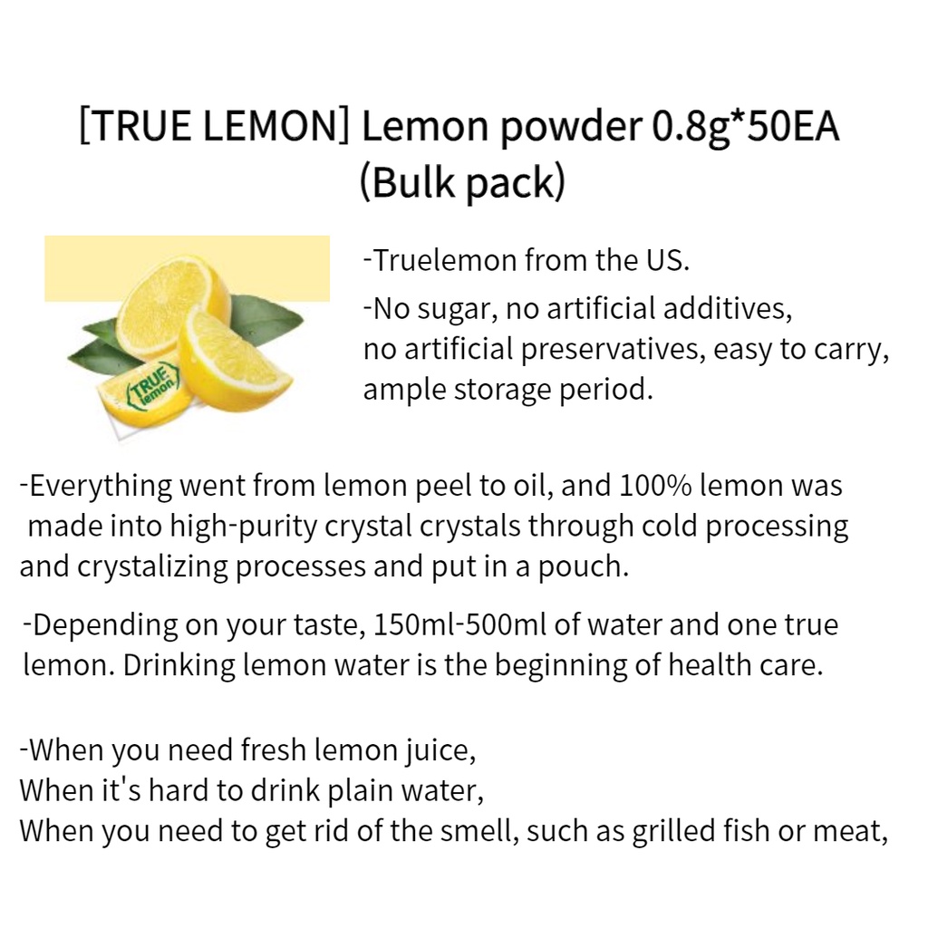 Bột Chanh 0.8g*50EA /Nước/Trà/Đồ Uống Gia Vị / Sugar Miễn Phí / from Hàn Quốc/true lemon