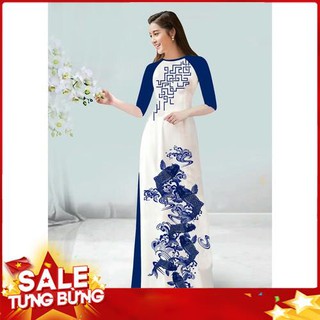 Áo dài truyền thống in cá 3d cao cấp - không kèm quần