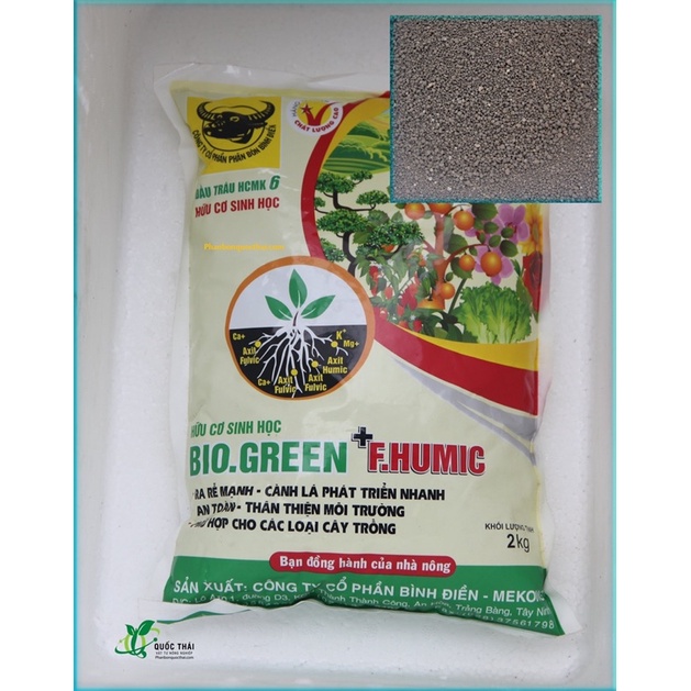 Gói 2kg Phân Bón Humic Viên Tan Chậm Hữu Cơ Sinh Học Bio Green + Fulvic.Hạ Phèn, Hiệu Đầu Trâu
