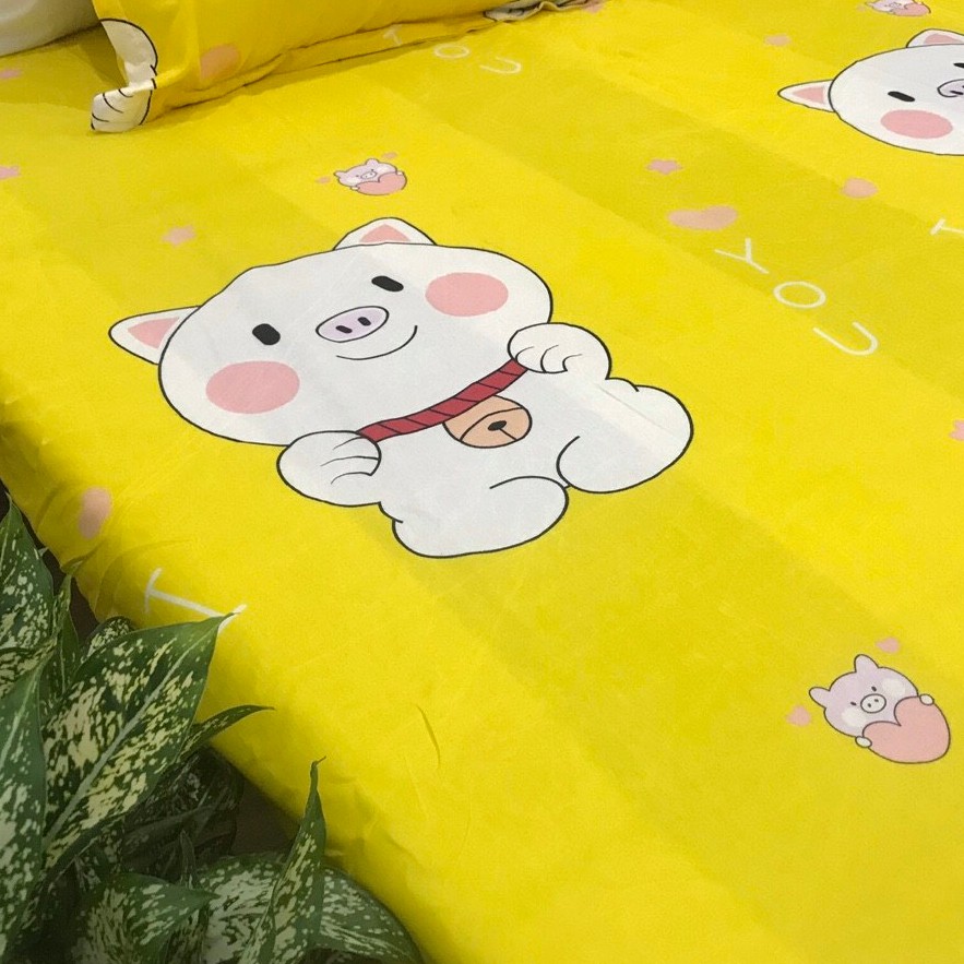 Bộ Ga gối Cotton Poly 3 Món Mẫu Lợn Vàng