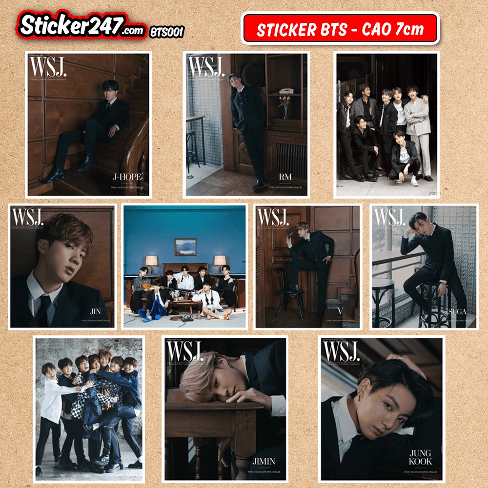 𝑭𝒓𝒆𝒆𝒔𝒉𝒊𝒑 [𝐒𝐞𝐭 21 𝐒𝐭𝐢𝐜𝐤𝐞𝐫] Hình Dán Decal thành viên nhóm nhạc BTS Hàn Quốc - BTS001 - Sticker247