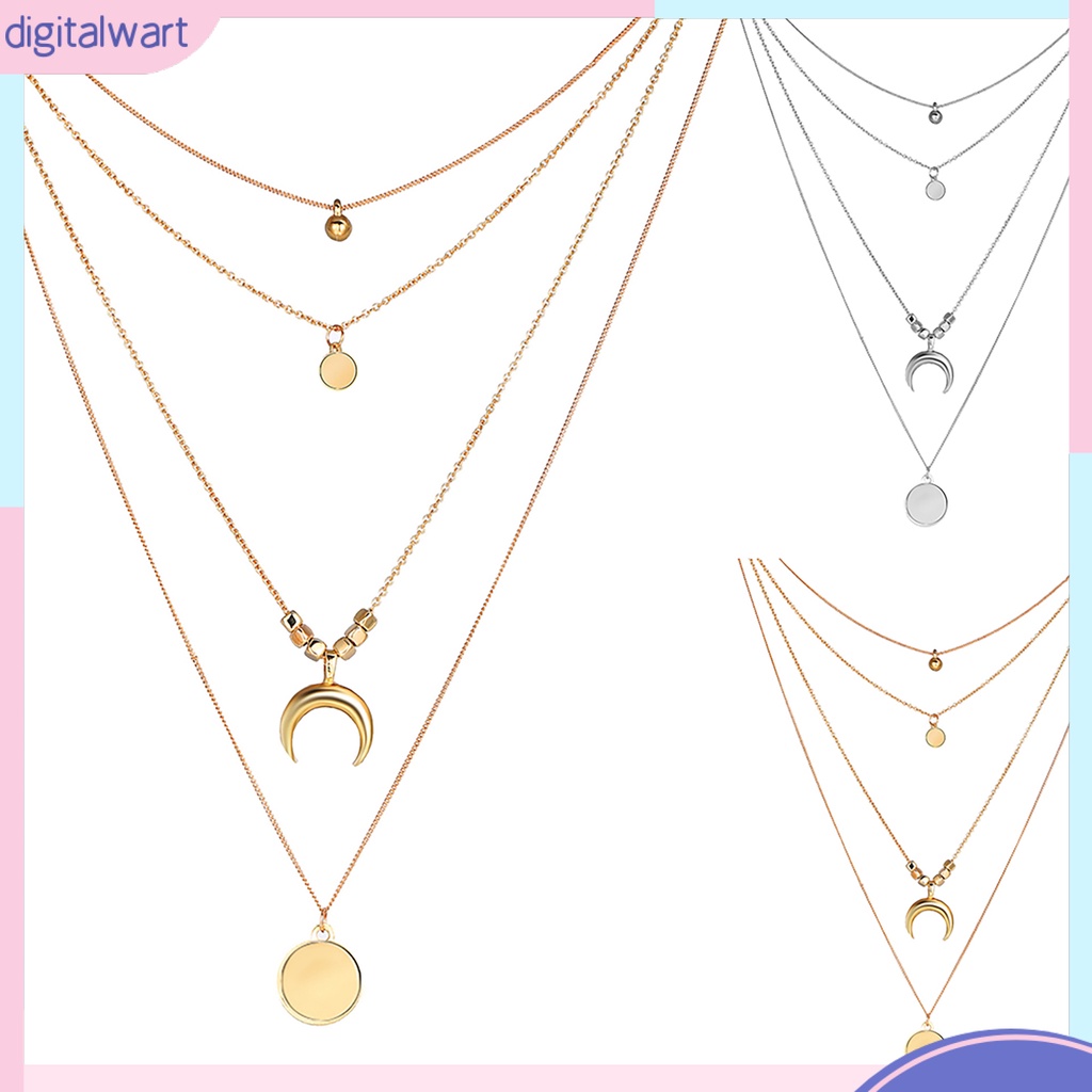 Dây chuyền đeo cổ có 4 lớp họa tiết mặt trăng và ngôi sao dễ thương cho nữ