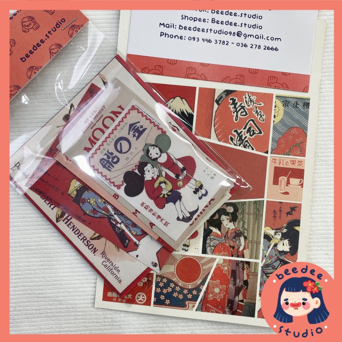 Set 10 tấm sticker retro chủ đề Văn hóa nhật bản