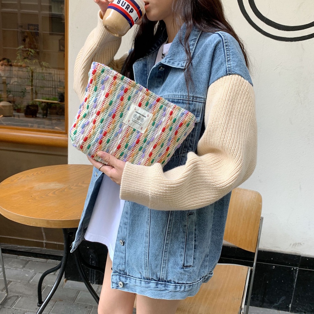 Túi Đựng Bút Chì / Mỹ Phẩm Mini Bằng Vải Canvas Màu Cầu Vồng Thời Trang Dành Cho Học Sinh