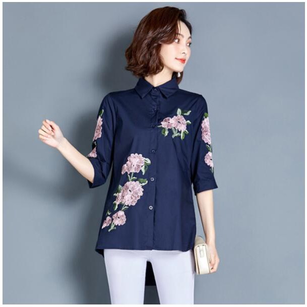 Áo thun nữ tay dài thêu hoạ tiết