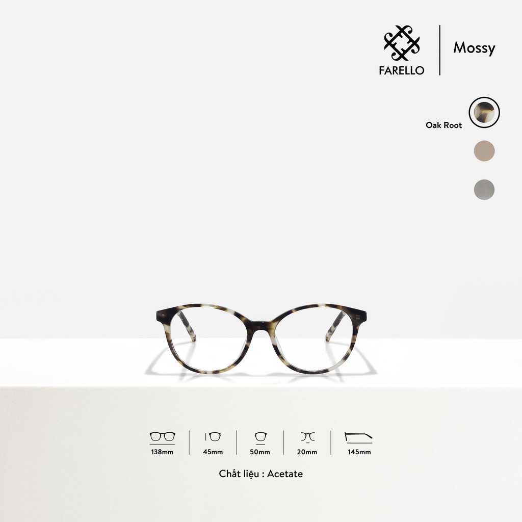 Kính mắt nam nữ cao cấp FARELLO Mossy mắt tròn Acetate bền dẻo màu sắc thời trang