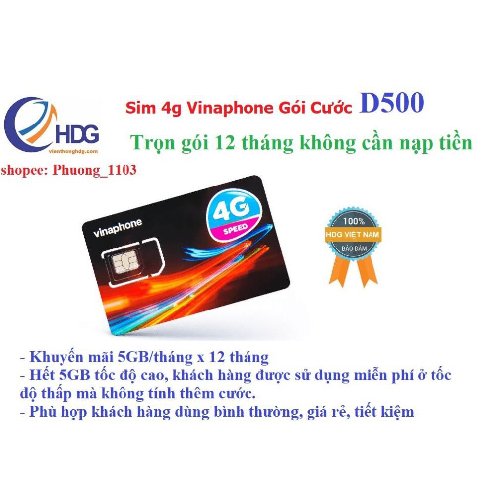 Sim 4g vinaphone gói D500 5,05gb/tháng/12 tháng trọn gói không cần nạp tiền