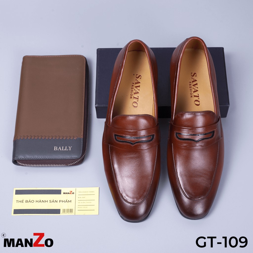 [BẢO HÀNH 12 THÁNG] Giày tây nam công sở da bò cao cấp màu nâu - Manzo GT 109