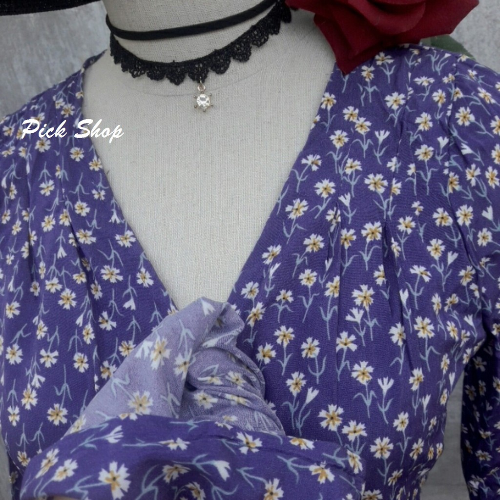 Pick Shop - Ảnh thật - Đầm tím vintage hoa nhí mùa xuân D018