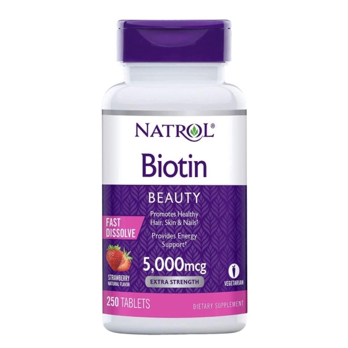 Viên ngậm đẹp da Tóc móng Biotin Natrol 5000mcg 250 viên USA
