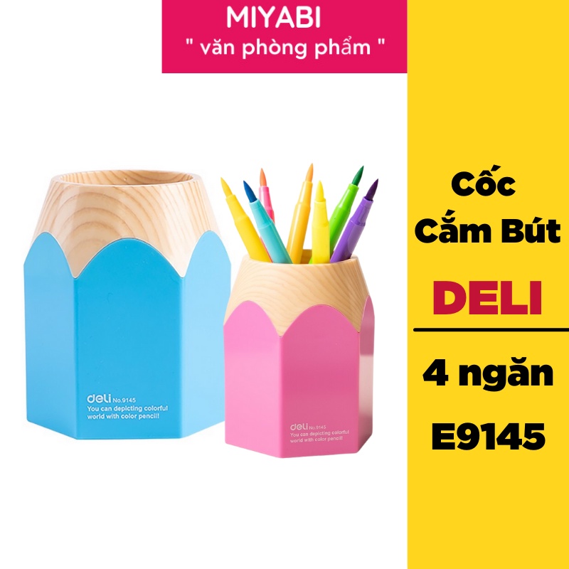 Ống cắm bút  Deli đựng văn phòng phẩm để bàn  - Màu Xanh dương / Hồng dùng trong văn phòng - 1 chiếc - E9145