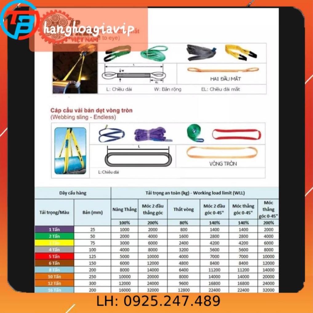 Dây bẹ vải cẩu hàng 2 Tấn 12 mét.bản rộng 50mm.kiim khí nhất phát