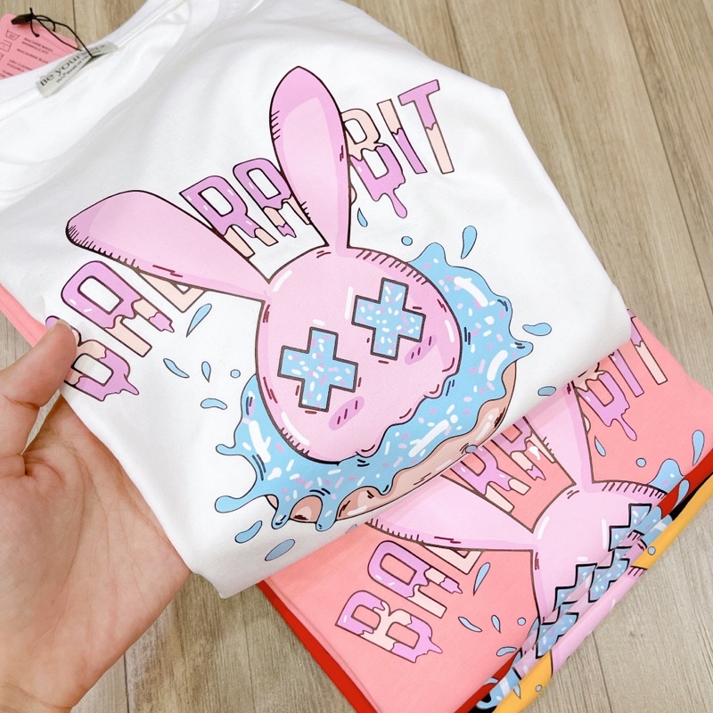 Áo Thun PHÔNG NAM NỮ UNISEX Thỏ BadHabits - Hình chụp thật