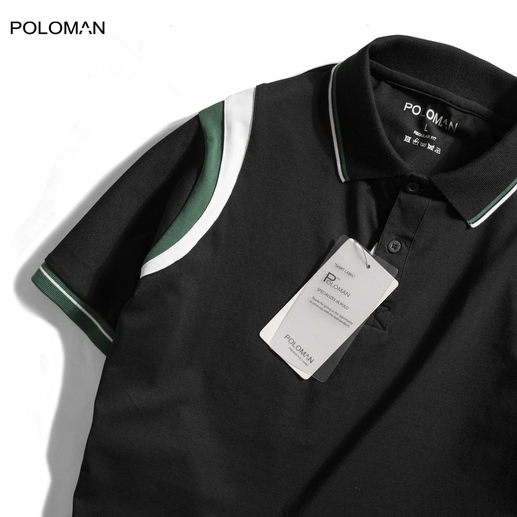 Áo Polo nam cổ bẻ phối Tekda vải cá sấu Cotton xịn,chuẩn form,sang trọng-lịc lãm màu Đen P20 - POLOMAN | BigBuy360 - bigbuy360.vn