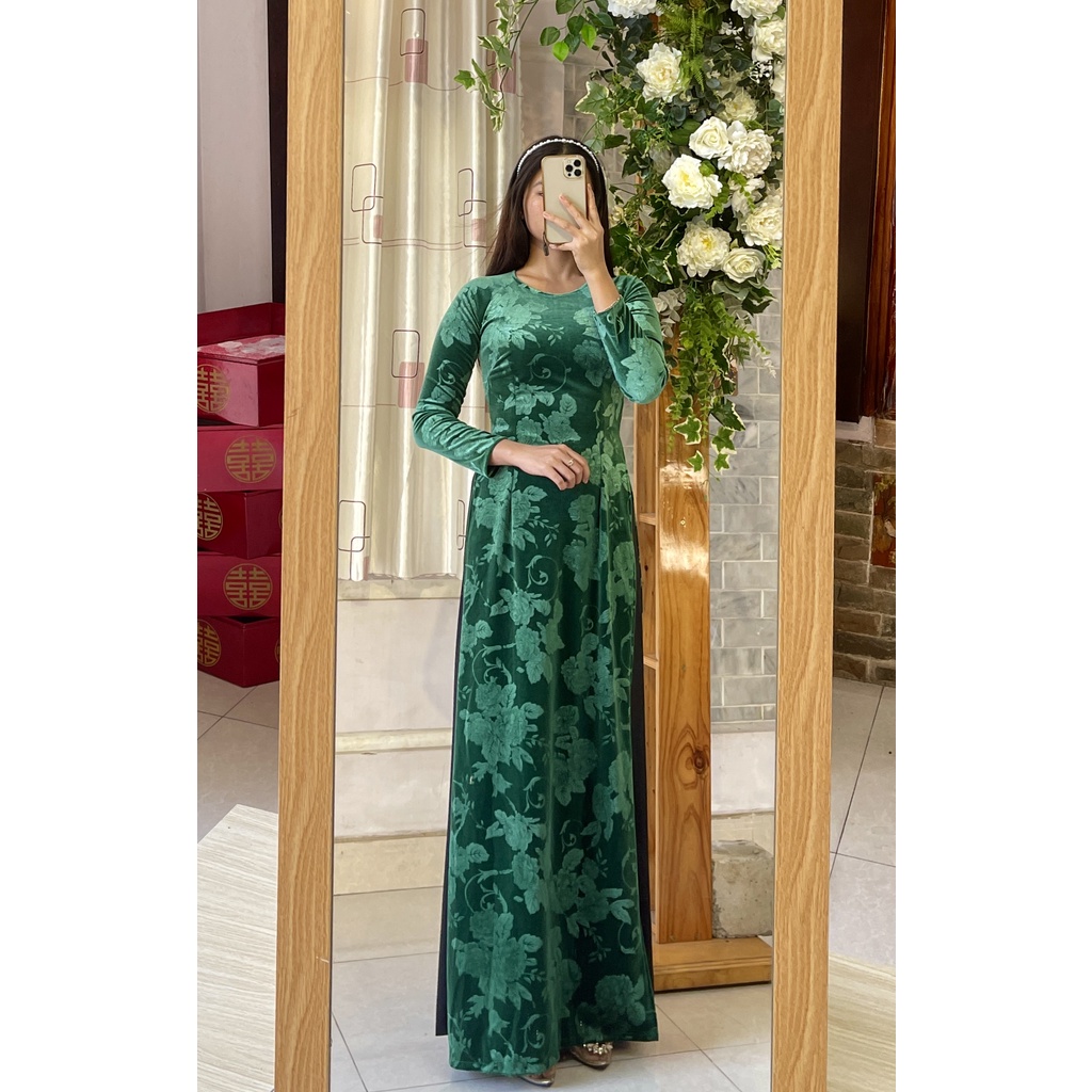 Áo nhung vân hoa - áo dài mẹ bà sui