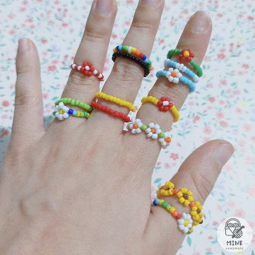 Nhẫn hạt cườm hoa cúc cầu vồng nhiều màu đơn giản thời trang Nhẫn hot trend Hàn Quốc dễ thương