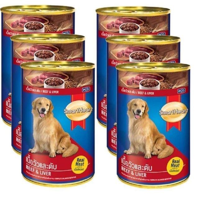 THỨC ĂN CHO CHÓ LỚN Smartheart Dạng Pate vị bò và gan Lon 400g Xuất xứ Thái Lan