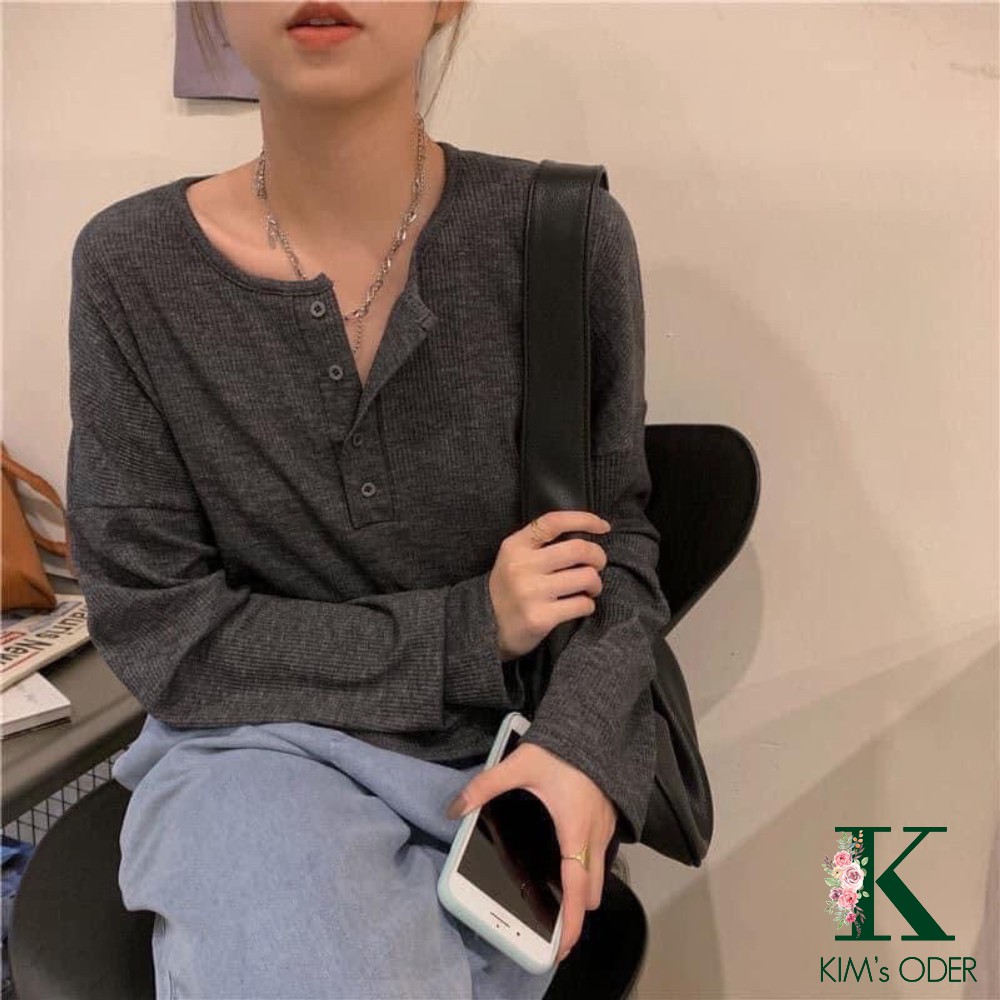 Áo len nữ basic Hàn Quốc phiên bản mùa hè thu đông xuân cổ tròn dài tay màu trắng đen xám dáng rộng thời trang xu hướng | BigBuy360 - bigbuy360.vn