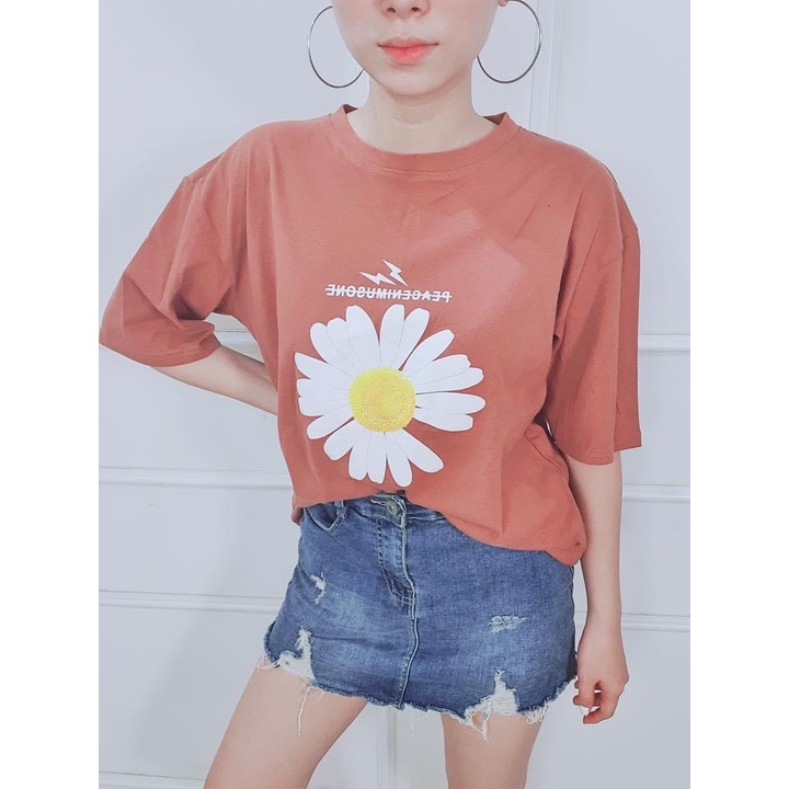 ÁO THUN KIỂU NỮ PHÔNG RỘNG IN HÌNH HOA CÚC ĐẸP CỔ TRÒN TAY LỠ UNISEX