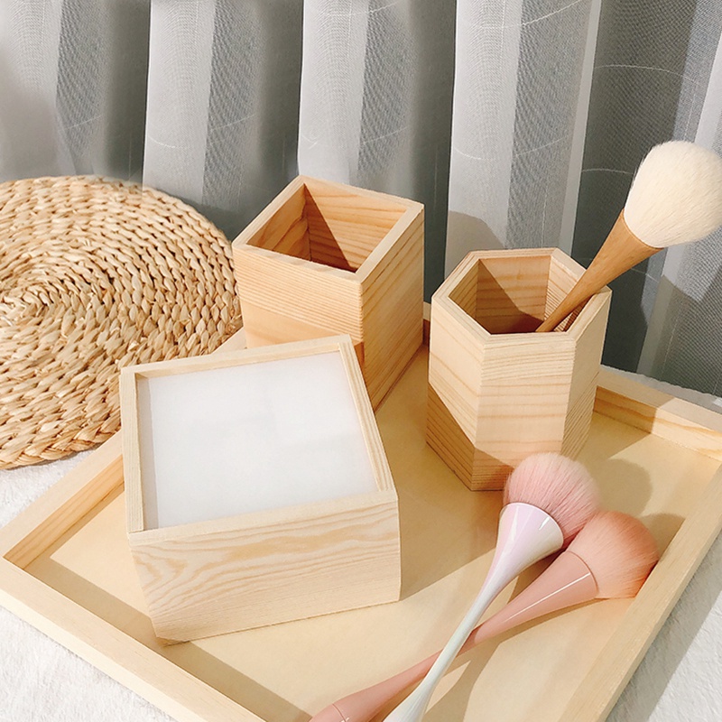 Giá đỡ bút / cọ trang điểm bằng gỗ làm thủ công tiện dụng cho gia đình / văn phòng