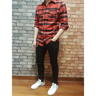 Áo sơ mi flannel caro đỏ đen