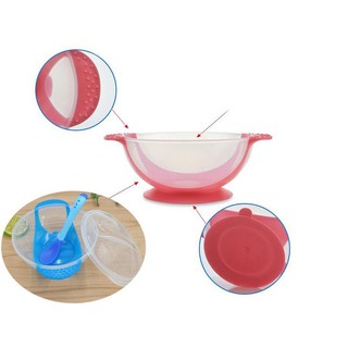 Bộ bát ăn dặm chống đổ kèm thìa báo nóng