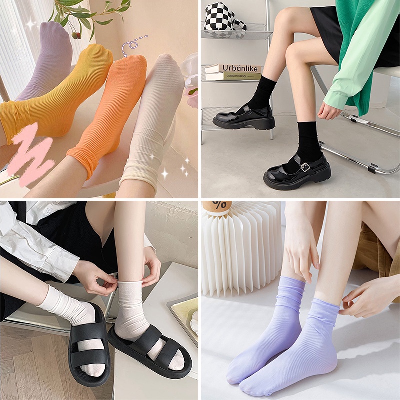 1 Đôi Vớ Mỏng Màu Trơn Phong Cách Nhật Bản