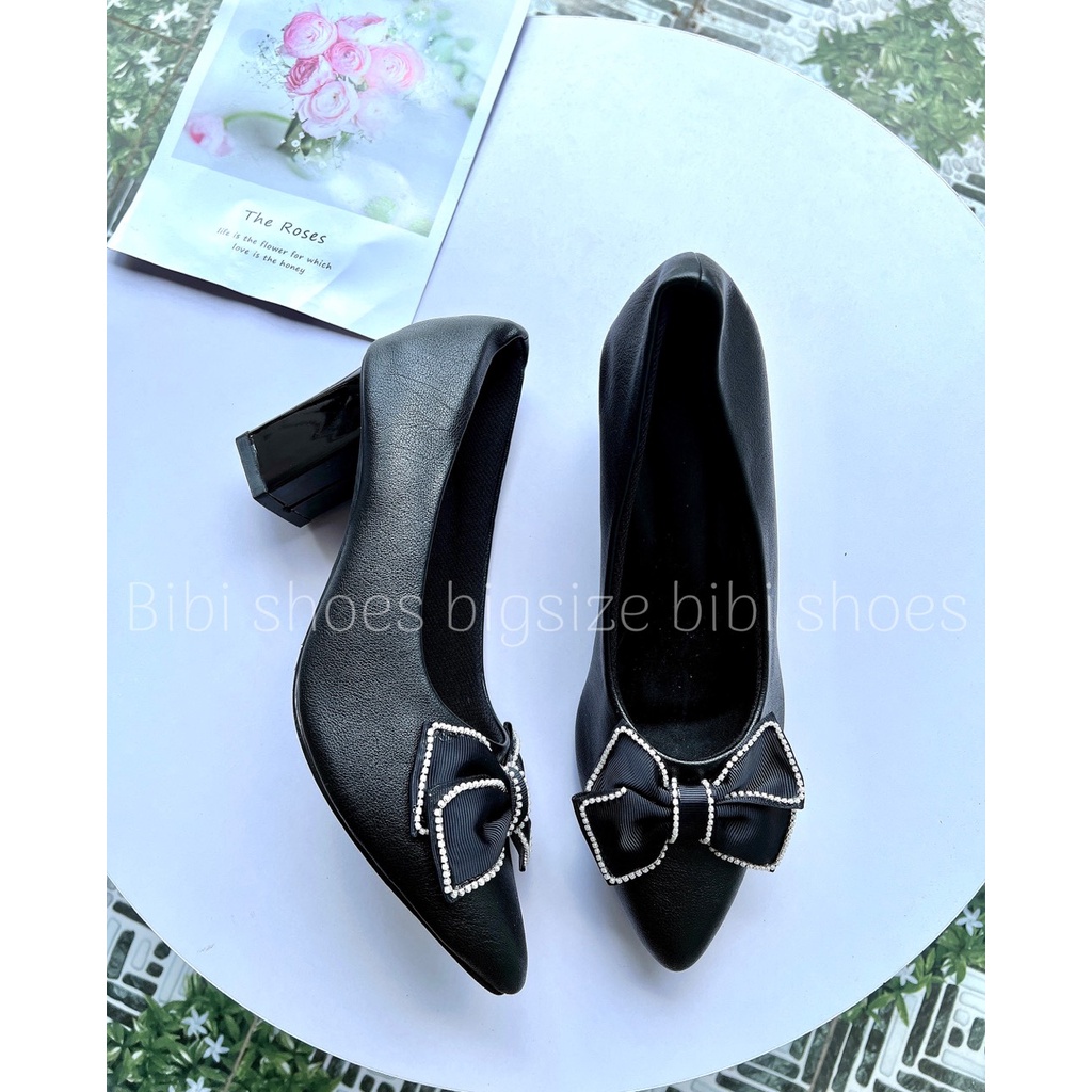 Giày nữ cao gót vuông nơ xinh 7 cm bigsize 40-44