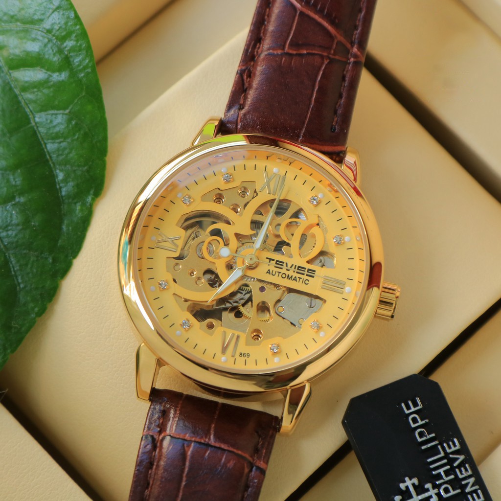 Đồng hồ nam cơ dây da cao cấp Tevise T869A-3 full box, mặt kính sapphire chống xước, chống nước, bảo hành 03 năm | BigBuy360 - bigbuy360.vn