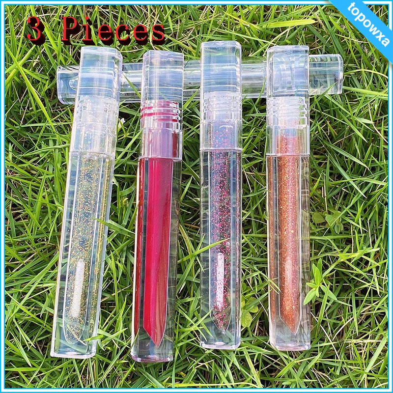 3Pc 5ml Empty Clear Lip Gloss Tube Container Bottle W/Brush Lip Wand