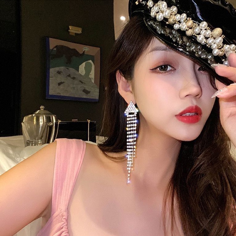 Đôi Bông Tai Dáng Rơi Đính Đá Thời Trang Cho Nữ