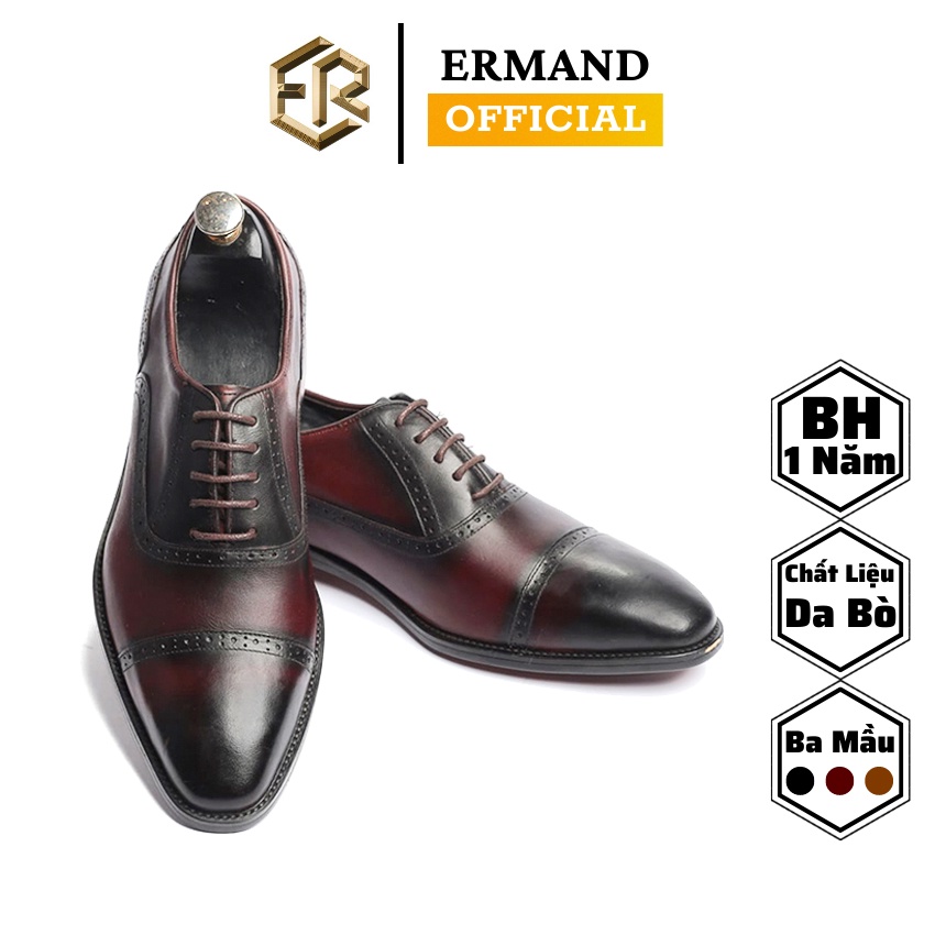 Giày tây nam ERMAND da bò thật bảo hành 1 năm kiểu dáng oxford - Mã T191