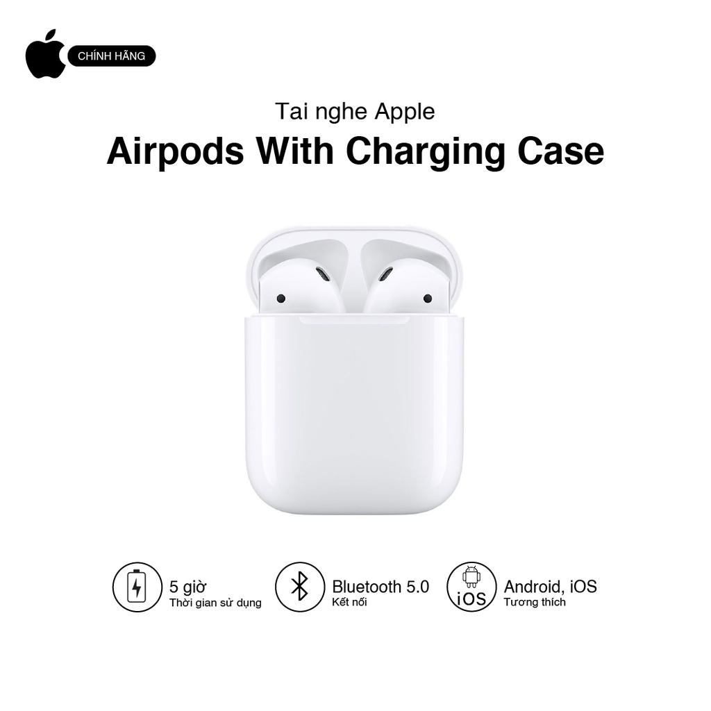 Tai nghe APPLE Airpods WITH CHARGING CASE (Mã VN/A) | TRẮNG - Hàng chính hãng