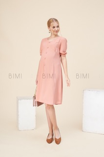 ĐẦM HỒNG NÚT CỔ V - BIMI