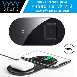 Đế sạc nhanh không dây Baseus Simple 2 in 1 Wireless Charger 15W cho iPhone và Airpods (18W, Wireless Quick charger)