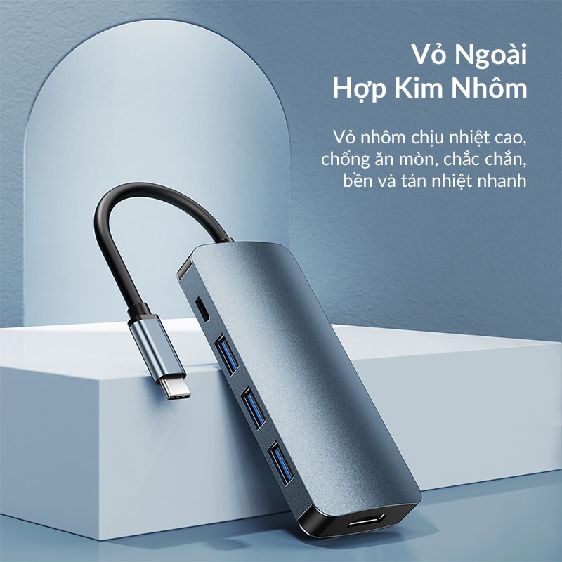 Bộ Hub Chuyển Đổi 5 trong 1 REMAX RU-U5 Đa Năng Hỗ Trợ 3 Cổng USB 3.0, Cổng HDMI 4K, Cổng Sạc USB-C 100W, PD3.0